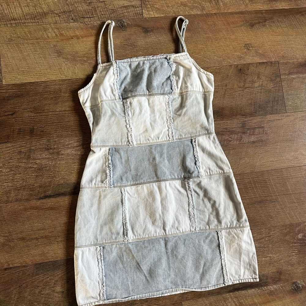 Women's BLUE BLUSH Patchwork Denim Mini Dress S Light Blue White